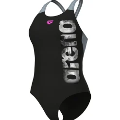 arena Performance Airbrush Graphic V Back Badpak Dames - Zwart/Seafom