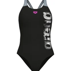 arena Performance Airbrush Graphic V Back Badpak Dames - Zwart/Seafom