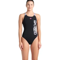 arena Performance Airbrush Graphic V Back Badpak Dames - Zwart/Seafom