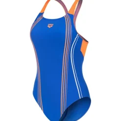 Wedstrijd Zwemkleding < arena Performance Clear Lines V Back Bh badpak vrouwen - Neon Blue/Team Orange