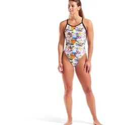 arena Performance Collage XCriss Cross Back Badpak Vrouwen - White Multi/Black