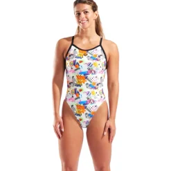 arena Performance Collage XCriss Cross Back Badpak Vrouwen - White Multi/Black