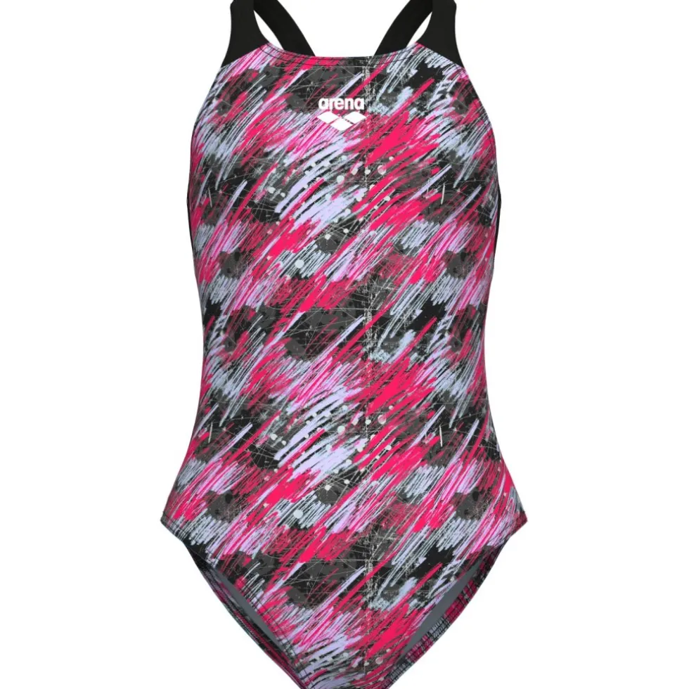 arena Performance Draft V Back Badpak Meisjes - Black Multi/Black