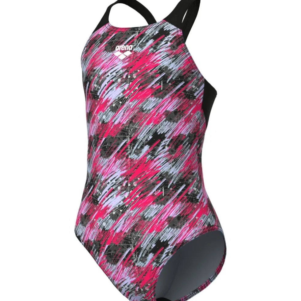 arena Performance Draft V Back Badpak Meisjes - Black Multi/Black