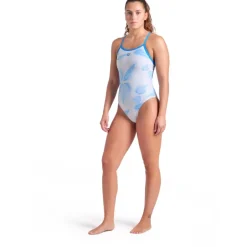 Wedstrijd Zwemkleding|Zwembroeken & Bikini'S < arena Performance Frozen Leave Lightdrop Back Badpak Dames - Wit Multi/Blue River