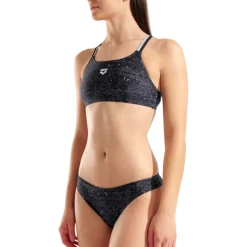 arena Performance Ribbed Bandeau Bikini Dames - Multi Zwart-Zwart-Sea Foam