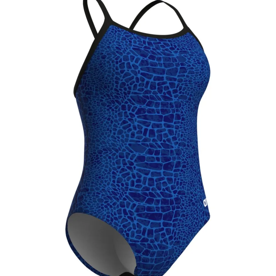 Wedstrijd Zwemkleding|Zwembroeken & Bikini'S < arena Performance Snakeskin Lightdrop Back Badpak Dames - Zwart-Team Royal