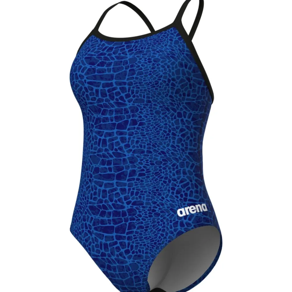 Wedstrijd Zwemkleding|Zwembroeken & Bikini'S < arena Performance Snakeskin Lightdrop Back Badpak Dames - Zwart-Team Royal
