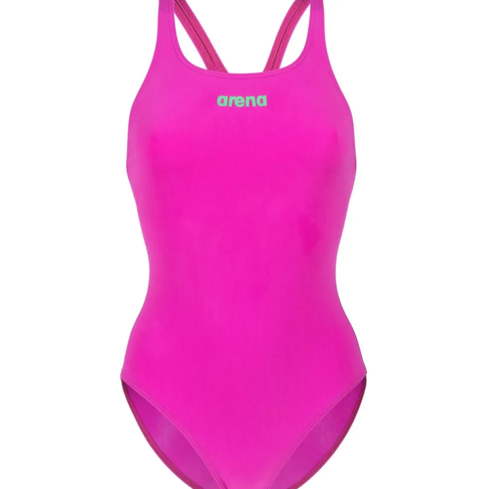 arena Performance Solid Team Swim Pro Badpak Vrouwen - Very Fuchsia/Team Green