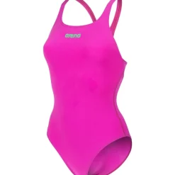 arena Performance Solid Team Swim Pro Badpak Vrouwen - Very Fuchsia/Team Green