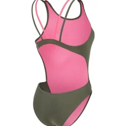 Wedstrijd Zwemkleding|Zwembroeken & Bikini'S < arena Performance Solid Tech Multi Back Badpak Vrouwen - Dark Sage/Shocking Pink
