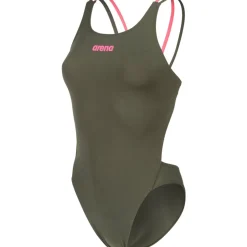 Wedstrijd Zwemkleding|Zwembroeken & Bikini'S < arena Performance Solid Tech Multi Back Badpak Vrouwen - Dark Sage/Shocking Pink