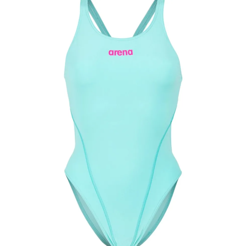 arena Performance Solid Team Swim Tech Badpak Vrouwen - Water/Very Fuchsia