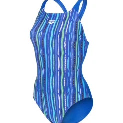 Wedstrijd Zwemkleding|Zwembroeken & Bikini'S < arena Performance Stripes Swim Pro Back Badpak Vrouwen - Blue Multi/Neon Blue