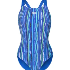 Wedstrijd Zwemkleding|Zwembroeken & Bikini'S < arena Performance Stripes Swim Pro Back Badpak Vrouwen - Blue Multi/Neon Blue