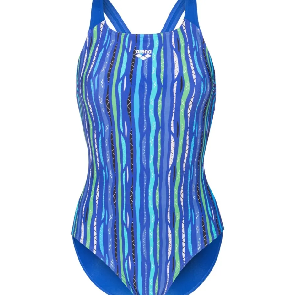 Wedstrijd Zwemkleding|Zwembroeken & Bikini'S < arena Performance Stripes Swim Pro Back Badpak Vrouwen - Blue Multi/Neon Blue