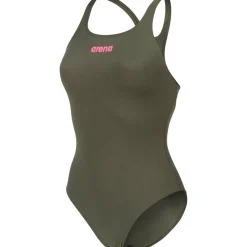 arena Performance Solid Team Swim Pro Badpak Vrouwen - Dark Sage/Shocking Pink