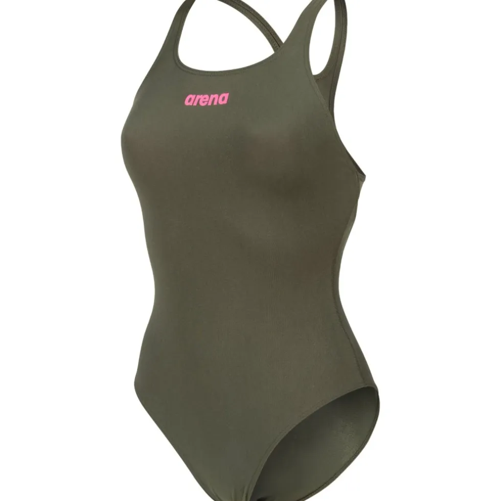 arena Performance Solid Team Swim Pro Badpak Vrouwen - Dark Sage/Shocking Pink