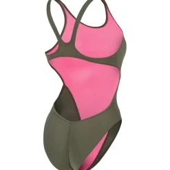 Wedstrijd Zwemkleding|Zwembroeken & Bikini'S < arena Performance Solid Team Swim Tech Badpak Vrouwen - Dark Sage/Shocking Pink