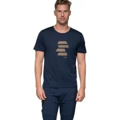Bergans Rabot Mount Wool T-Shirt Heren - navy blue/warm sand