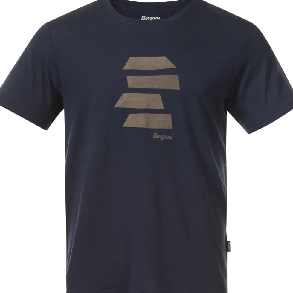 Bergans Rabot Mount Wool T-Shirt Heren - navy blue/warm sand