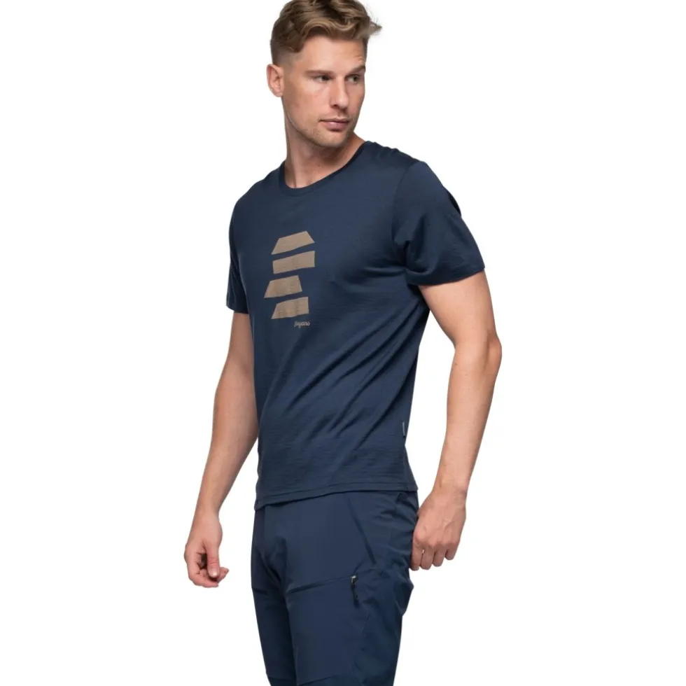 Bergans Rabot Mount Wool T-Shirt Heren - navy blue/warm sand