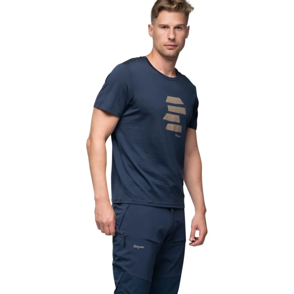 Bergans Rabot Mount Wool T-Shirt Heren - navy blue/warm sand