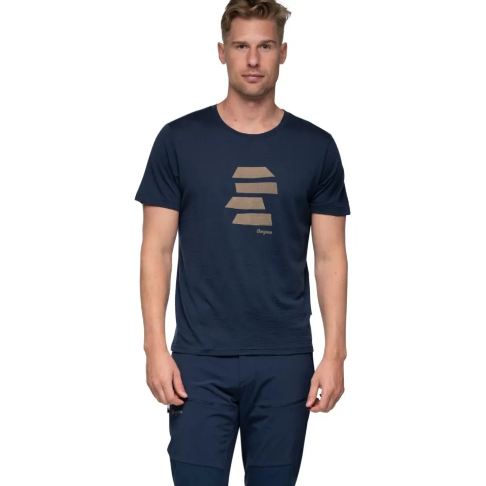 Bergans Rabot Mount Wool T-Shirt Heren - dark aqua lagoon/dark shadow grey pta
