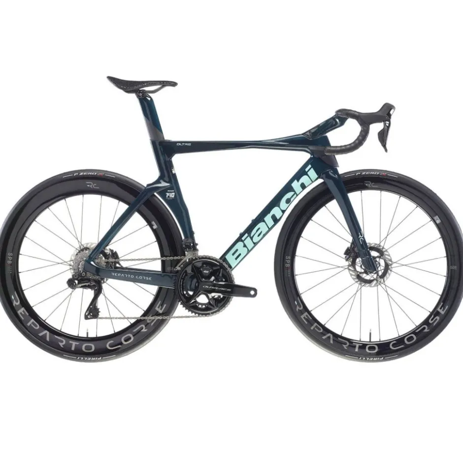 Aero Racefietsen < Bianchi OLTRE RC 140th - Dura Ace Di2 - Carbon Racefiets - 2025 - inked dark celeste / carbon UD CK16 / full glossy