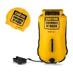 Buddyswim Boya Drybag 20lt + swim cap - yellow/caution swimmer at work