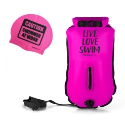 Buddyswim Boya Drybag 20lt + swim cap - pink/live love swim
