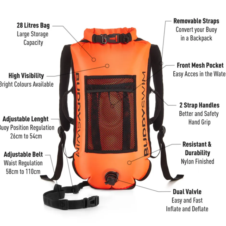 Zwemhulpmiddelen < Buddyswim Dry Bag Buoy Backpack 28lt - orange