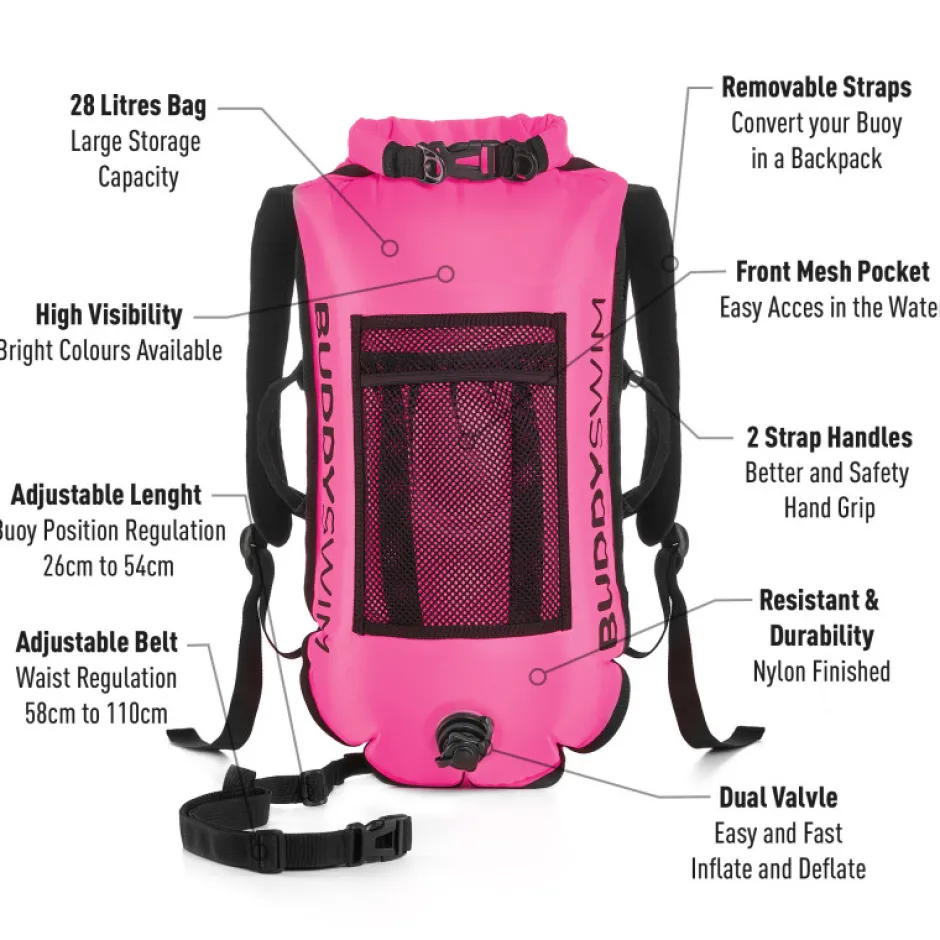 Zwemhulpmiddelen < Buddyswim Dry Bag Buoy Backpack 28lt - pink