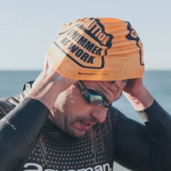 Buddyswim Siliconen Badmuts - CAUTION SWIMMER AT WORK - yellow
