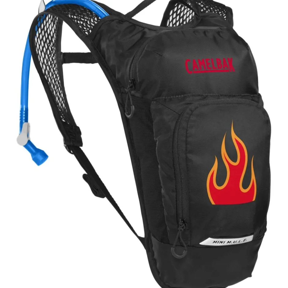 Drinkrugzakken < CamelBak Mini M.U.L.E. 5L Drinkrugzak voor kinderen + 1,5 liter Crux-reservoir - zwart/flames