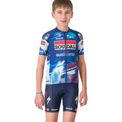 Shirts Kinderen < Castelli Aero Fietsshirt met Korte Mouwen Team Soudal Quick-Step Kinder - blue/red 150