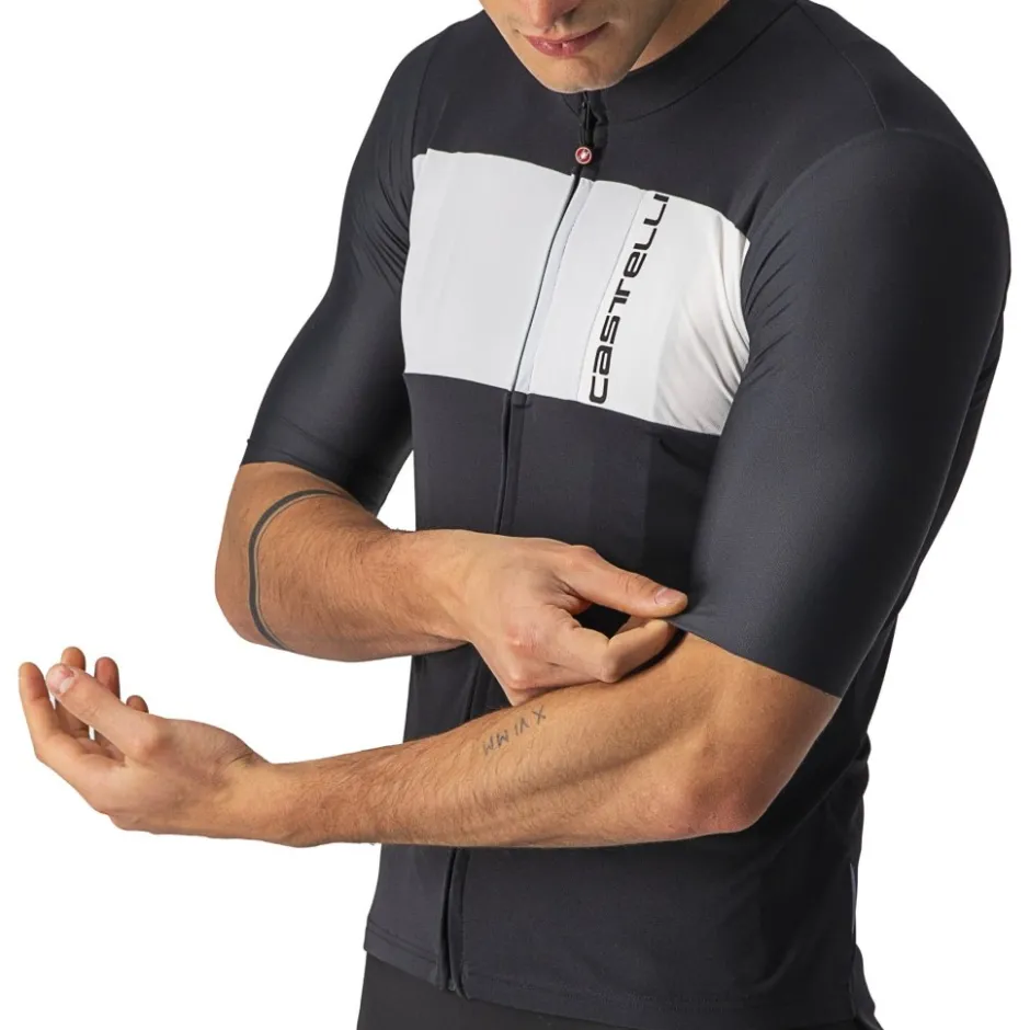 Wielershirts < Castelli Prologo 7 Fiethirt met Korte Mouwen Heren - light black/ilver grey-ivory 085