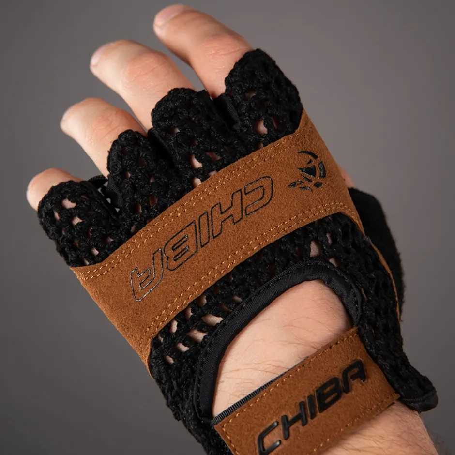 Wielerhandschoenen < Chiba Retro Handchoenen et Korte Vinger - zwart/bruin