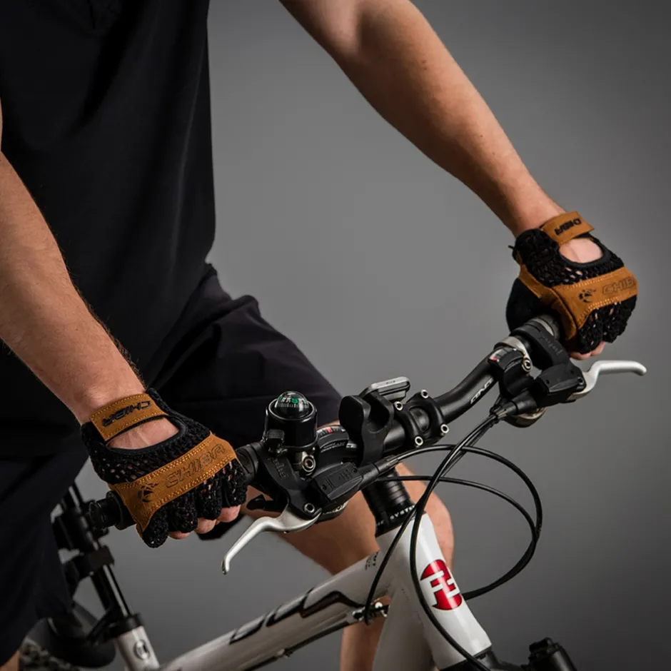 Wielerhandschoenen < Chiba Retro Handchoenen et Korte Vinger - zwart/bruin