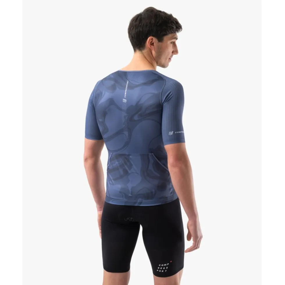 Compressport Tri Postural Aero Shirt met Korte Mouwen Heren - indigo print