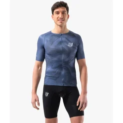 Compressport Tri Postural Aero Shirt met Korte Mouwen Heren - indigo print