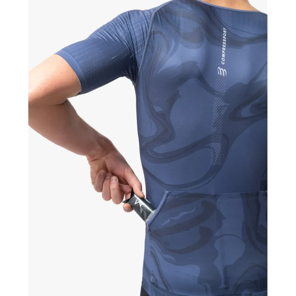 Compressport Tri Postural Aero Shirt met Korte Mouwen Heren - indigo print
