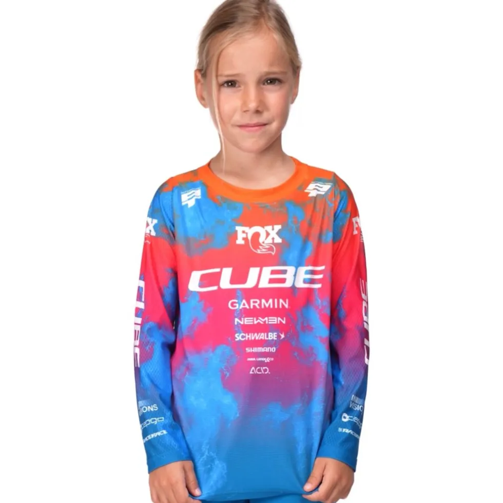 CUBE MTB ROOKIE X Actionteam Fietsshirt met Lange Mouwen Kinderen - blue´n´pink´n´orange