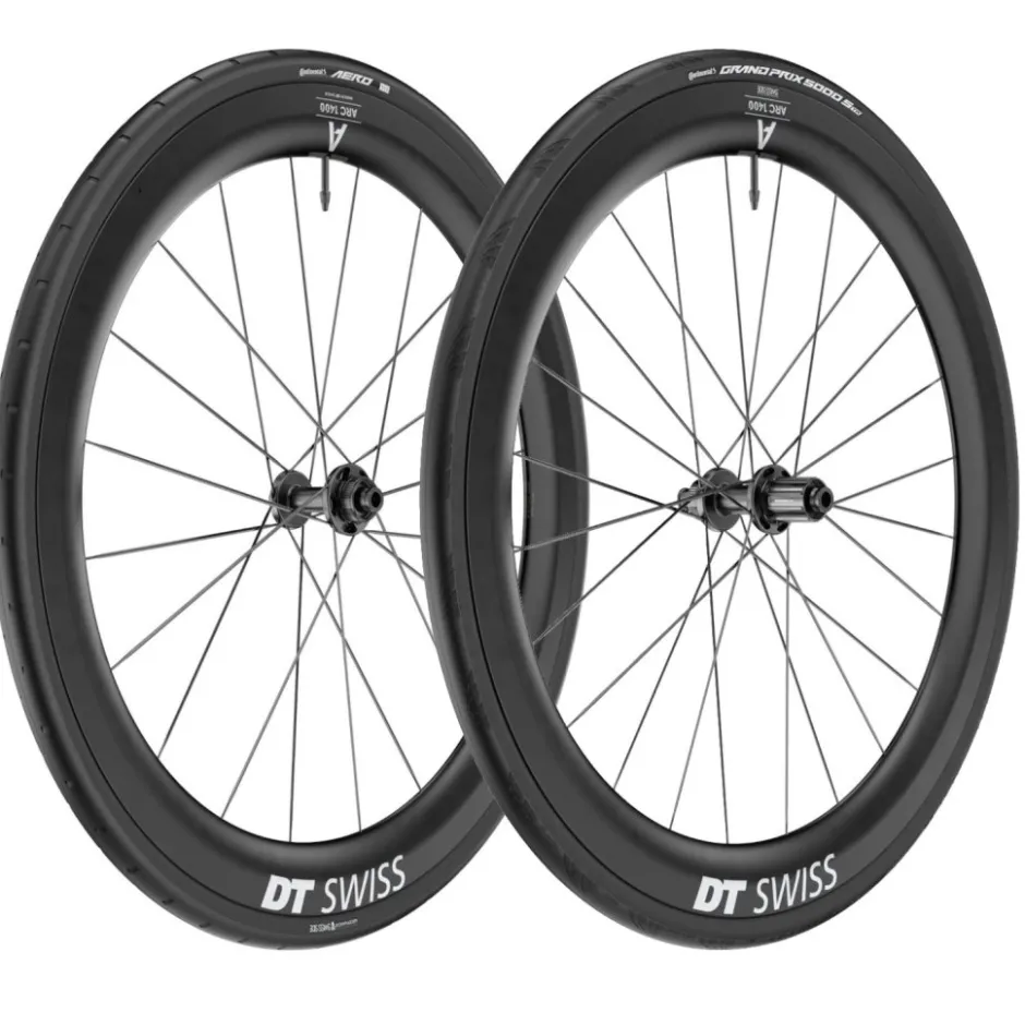 Wielen En Wielsets < DT Swiss | Continental WTS Wielsysteem - ARC 1400 DICUT 55 Set + Aero 111 / GP 5000 S Vouwband - 28" | 12x100/12x142mm