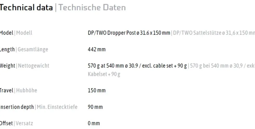 DXC DP/TWO Vario-Zadelpen - Ø 31.6 mm - Slag 150 mm