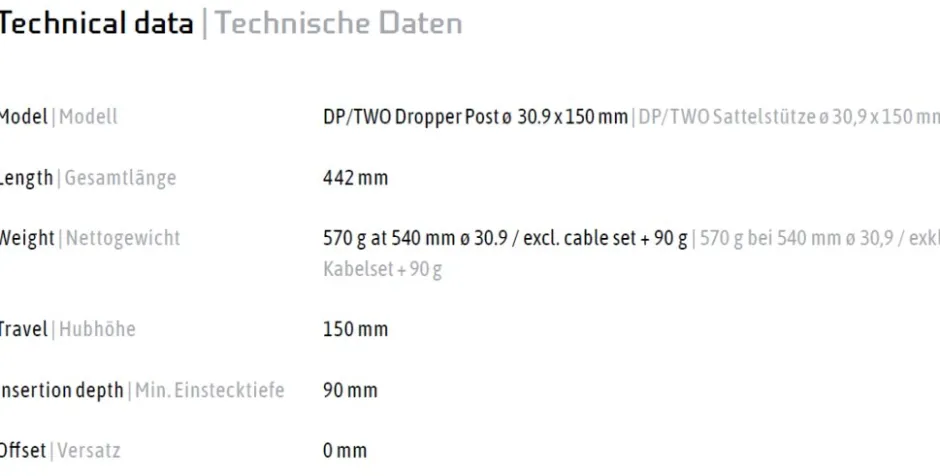 Dropper Posts < DXC DP/TWO Vario-Zadelpen - Ø 30.9 mm - Slag 150 mm