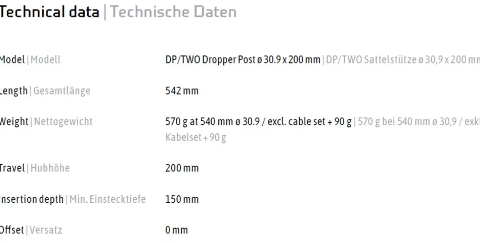 DXC DP/TWO Vario-Zadelpen - Ø 30.9 mm - Slag 200 mm