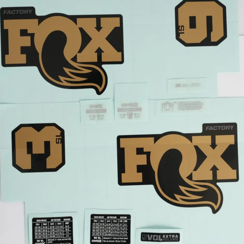 Stickers < FOX Factory FOX Decal Kit voor 36 SL Voorwork (2026) - 803-04-272 | Factory | Shiny Black | Kashima/Grey Logo