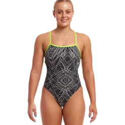 Zwembroeken & Bikini'S < Funkita Strapped In Eco Eendelig badpak voor dames - Space Signals