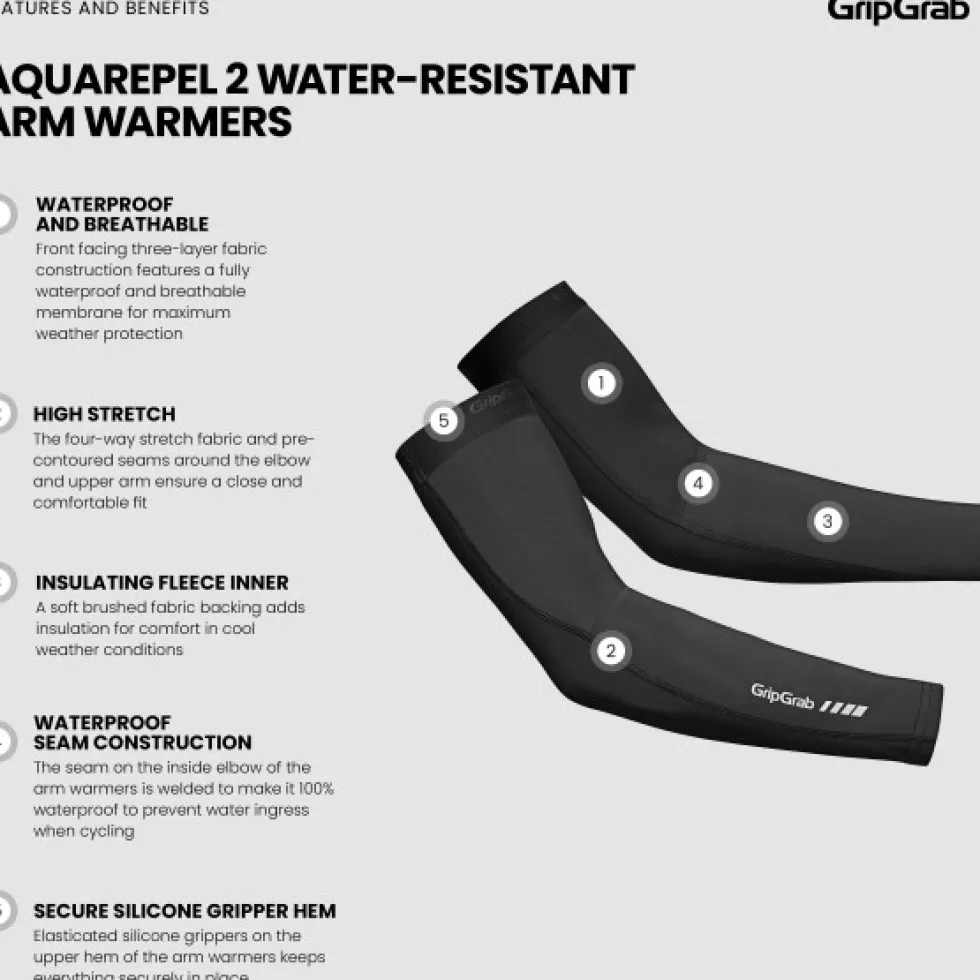 GripGrab AquaRepel 2 Waterafstotende Armwarmers - Zwart